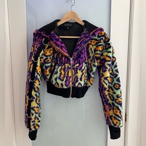 Club Exx Dolls Kill jacket XS rainbow leopard print